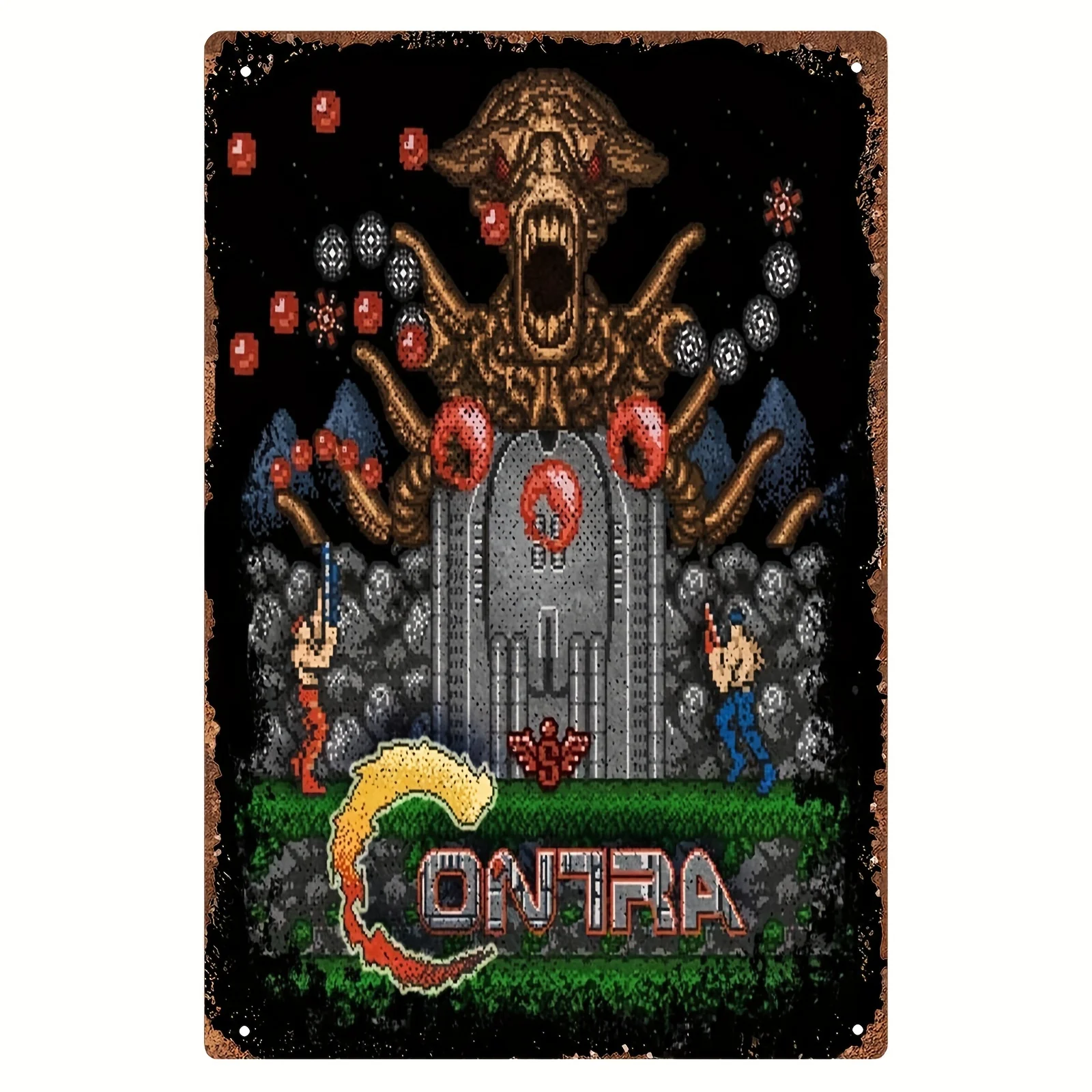 Contra Retro Video Game Art Metal Wall Decor, , Weatherproof, Pre-Drilled Holes, Inspirational Boho Style, Iron Hanging for