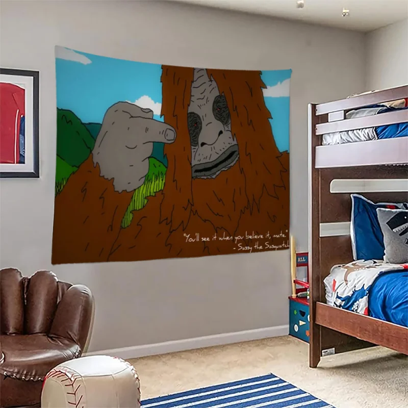 VIKAMA Sassy The Sasquatch Funny Meme Tapestry Prank Humor Wall Hanging Bedroom Bedhead Dorm Party House Backdrop Decoration