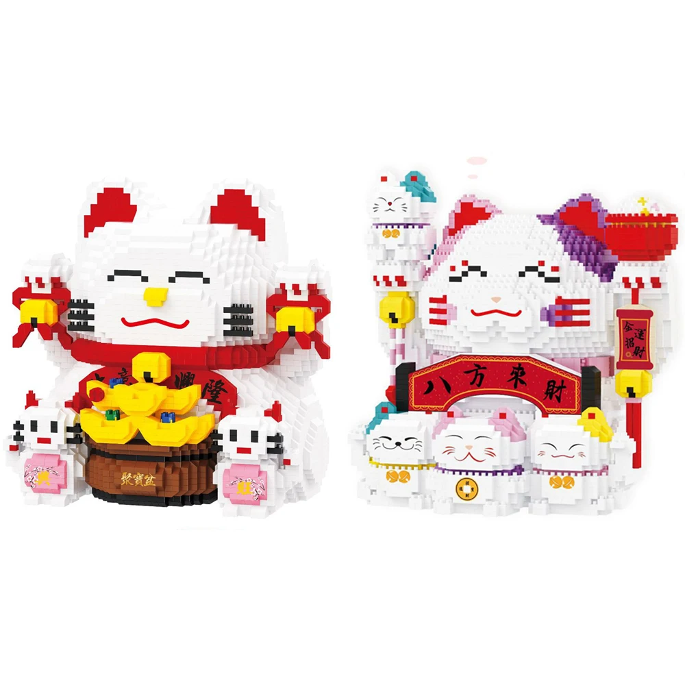 Lovely Cartoon Piggy Bank Micro Diamond Block Lucky Fortune Cat Nanobricks Construction Money Pot Maneki Neko Toy Building Brick