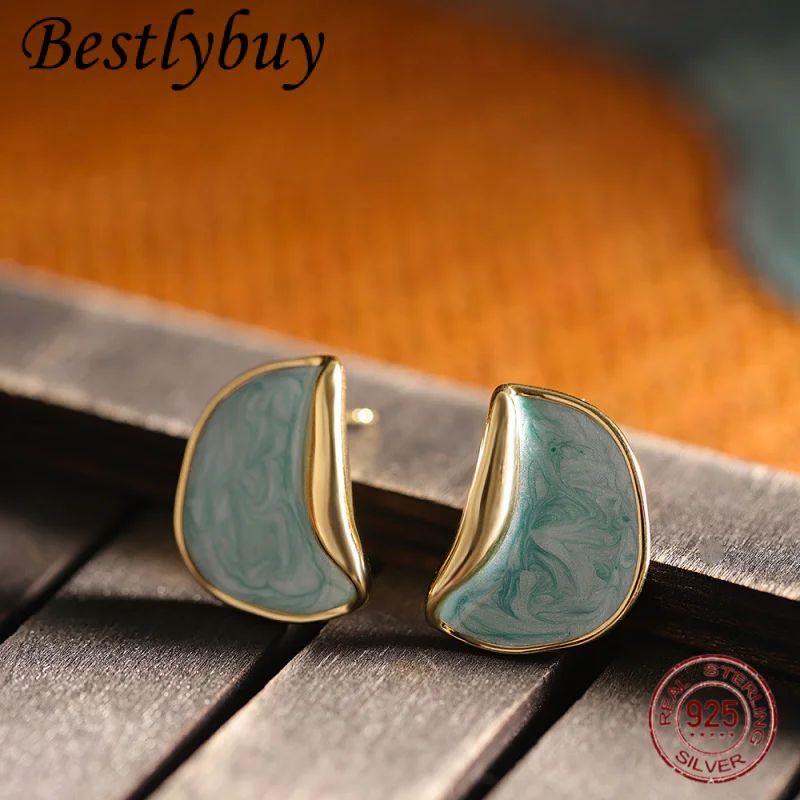 

Fashionable lLight Luxury S925 Silver Retro Enamel Original Design Irregular Trendy Temperament Earrings For Women As a Gift
