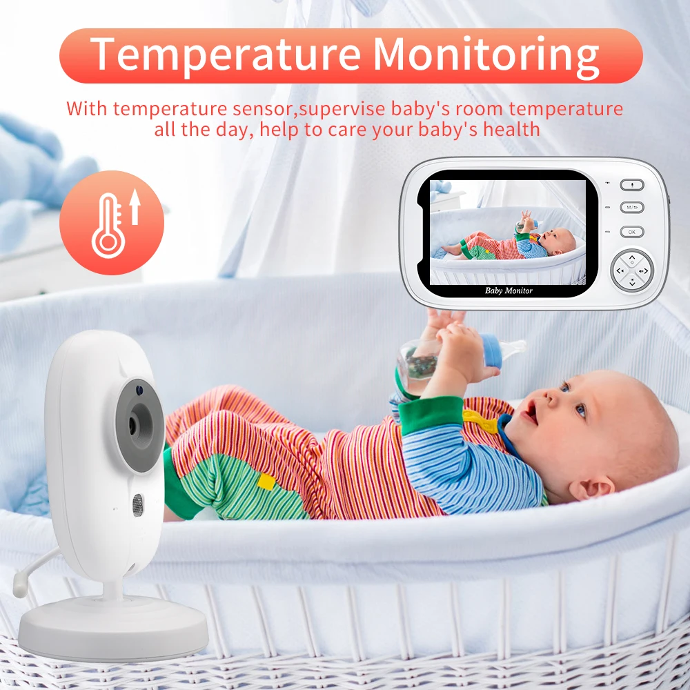 Awapow 3.5Inch Video Baby Monitor With Camera High HD Wireless Baby Nanny Security Camera Night Vision Temperature Monitoring