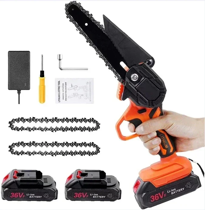 

4/6inch 36V Portable Handheld Electric Tree Wood Cutting Cordless Chain Saw .hine Mini Lithium Electric Chainsaw Battery