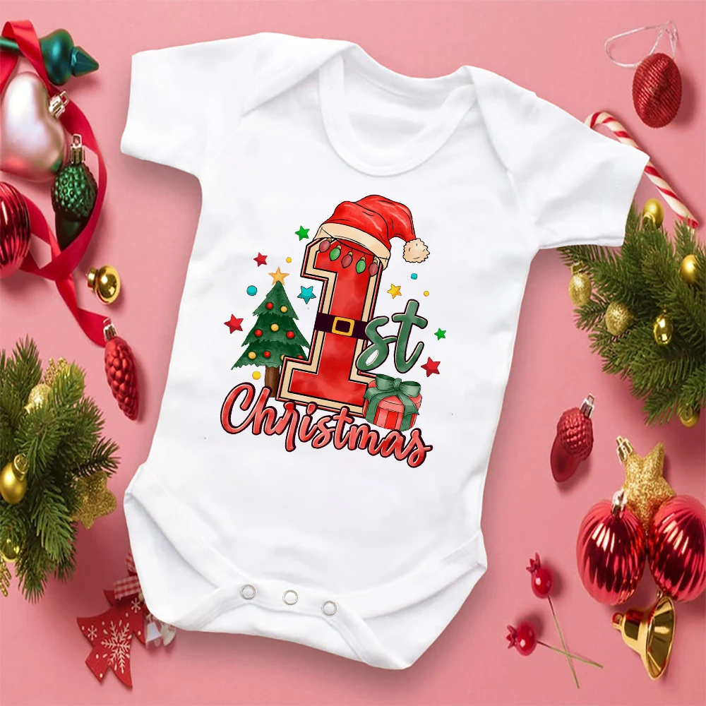 First Christmas Print Baby Bodysuits Boys Girls Xmas Cute Clothes Toddler Romper Newbron Christmas Gift Xmas Party Outfits