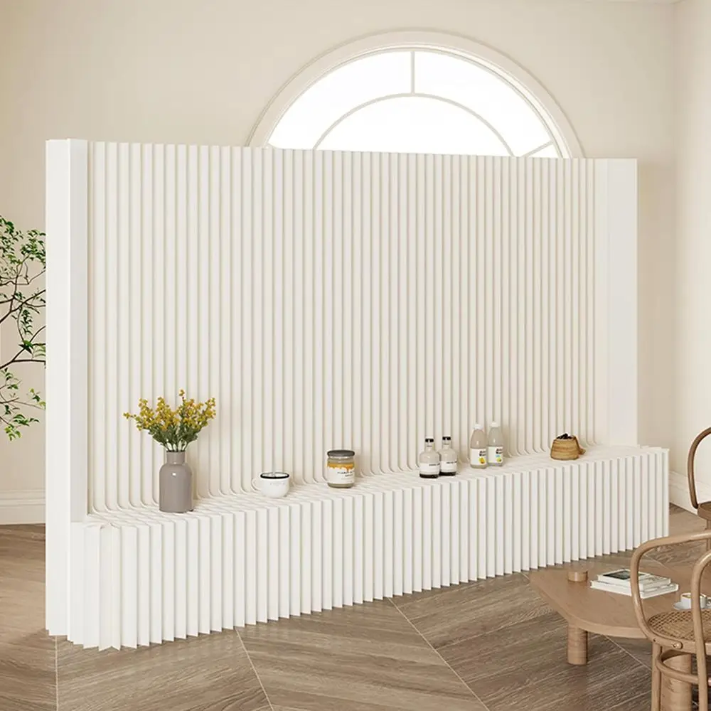 

White Portable Room Divider with Shelves for Privacy and Space Separation in Home, Office, and Retail Settings