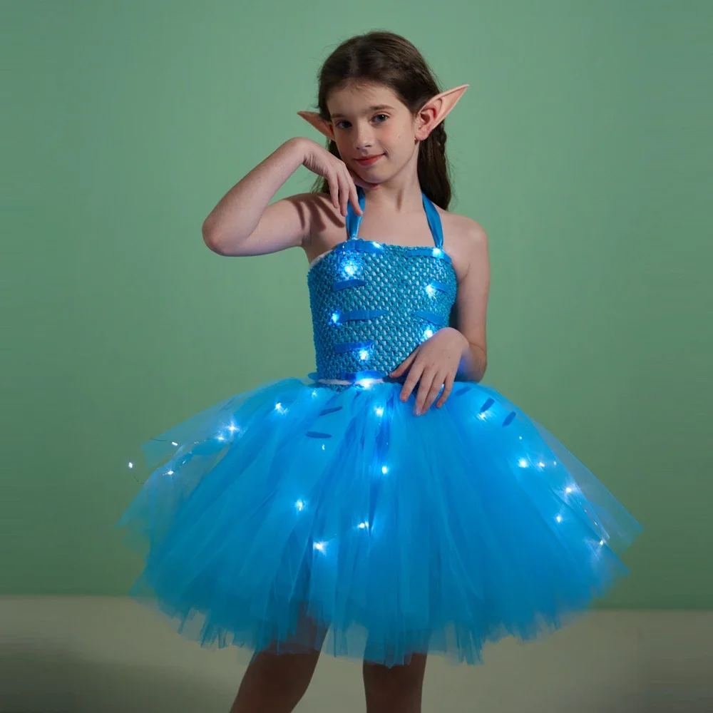 LED ライト アバター コスチューム 女の子用 ハロウィン フェアリー チュチュ ドレス エルフの耳付き クリスマス 新年衣装 誕生日服