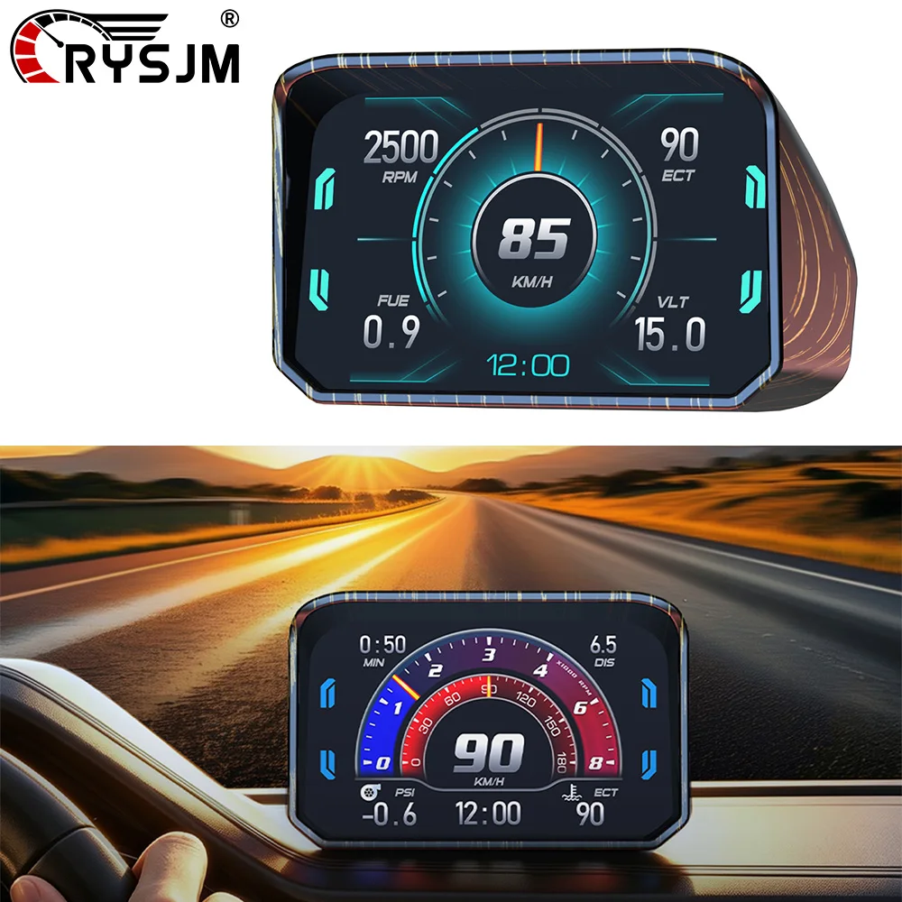P30 Multifunctional Head Up Display Car OBD HUD Speed Fuel Consumption Water Temp Volt Oil Press RPM Air Fuel Ratio Slope Meter