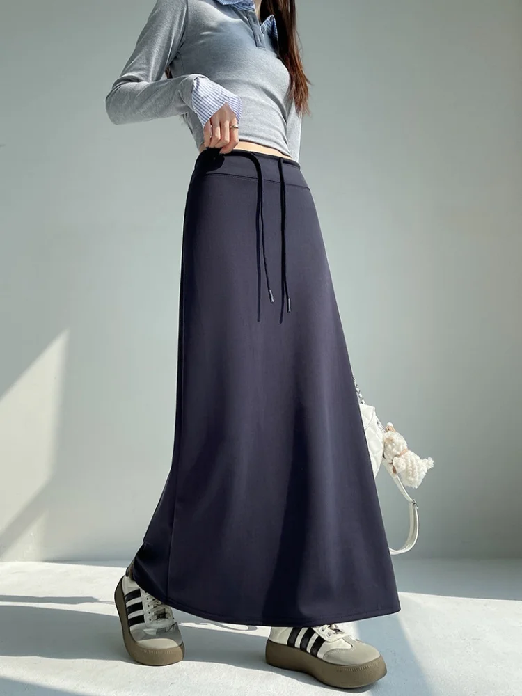 

Women's High-Waisted Straight-Cut Split A-Line Skirt with Drape, Soft and Flowing