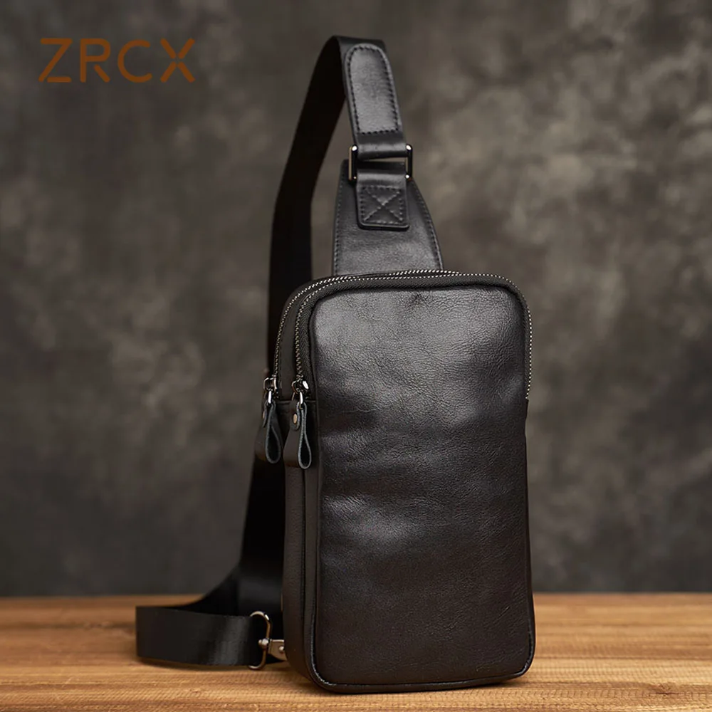 ZRCX Genuine Leather Men\'s Chest Bag Waist Bag  Messenger Bag Shoulder Bag Casual Cow Leather Trendy Men\'s Bag Designer Bag