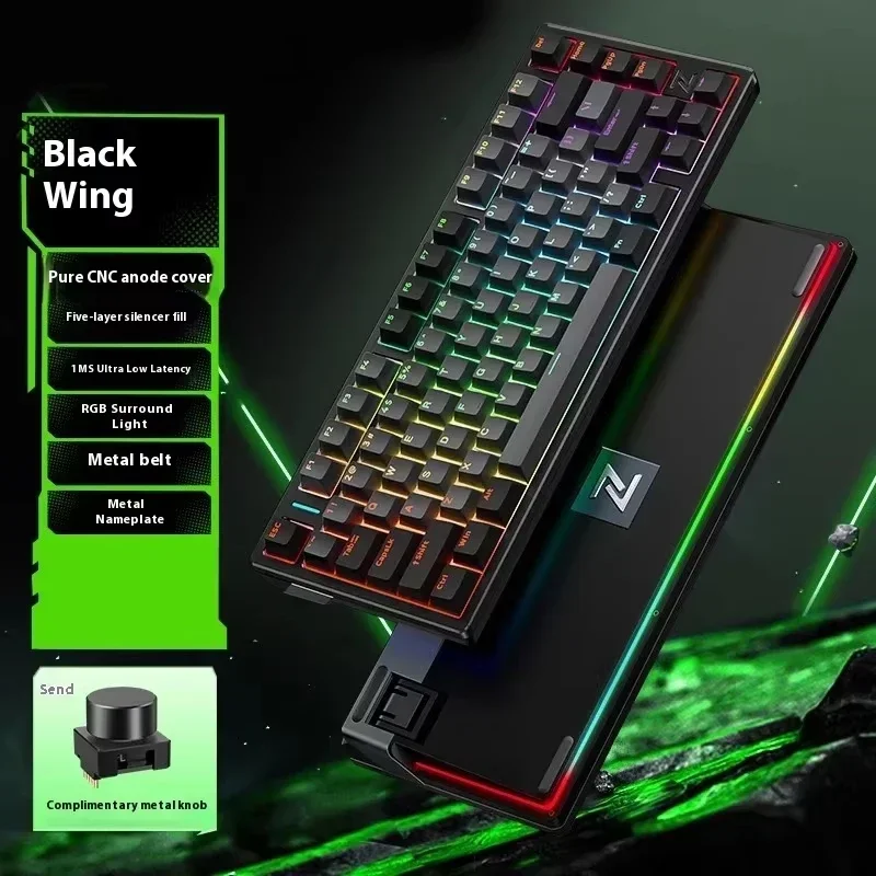 Mchose Z75 Wireless Keyboard Three Mode Aluminum Alloy Game Keyboard Full Key Hot Swap RGB with Metal Knob  Game Keyboard