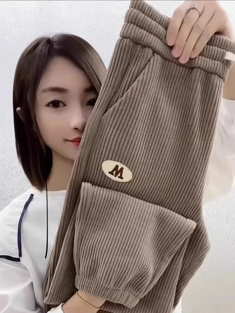 

Женские вельветовые повседневные брюки Thiened Fce на подкладке, прямые брюки Харлан с высокой талией, теплые удобные корейские брюки