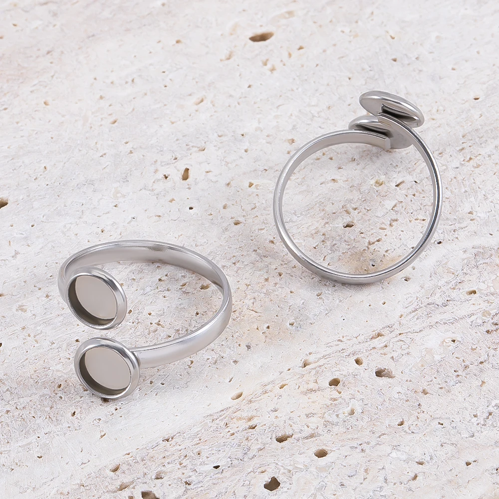 5pcs Stainless Steel Adjustable Double Bezel Rings Base Gold Plated Fit 6mm Cabochon Ring Setting Blanks Diy Jewelry Accessories
