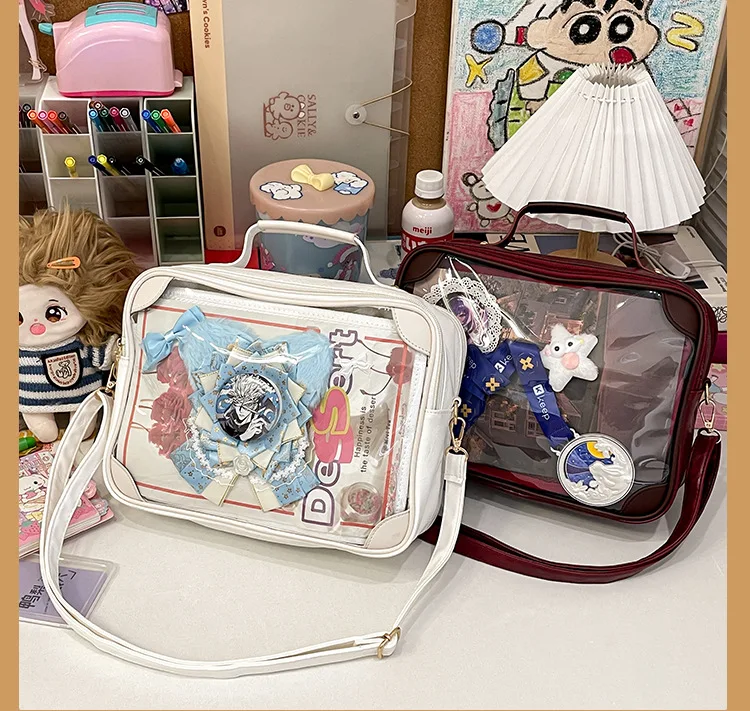 Japanese Ita Bag Large Leather Pin Insert Female Handbags Clear Window Anime Ita Crossbody Bag Pins Display Painful Bag Itabag