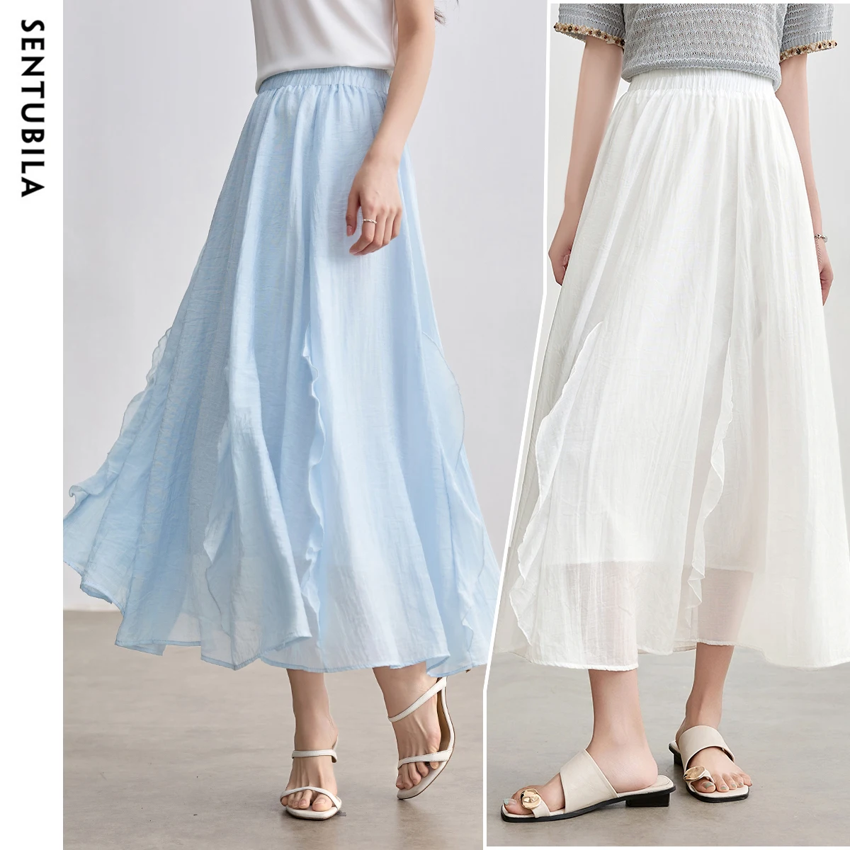 SENTUBILA Falda de Verano para Mujer 2026, Cintura Alta, Plisada, Línea A, Largo hasta el Tobillo, Elegante y Casual, W52QA2169