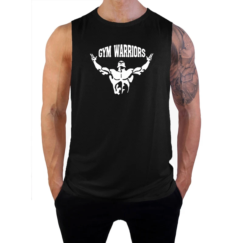 Men's Mesh Sleeveless T Shirt Gym Warriors Running Vests Workout Tank Tops Quick Dry Muscle Fitness Stringer Clothing