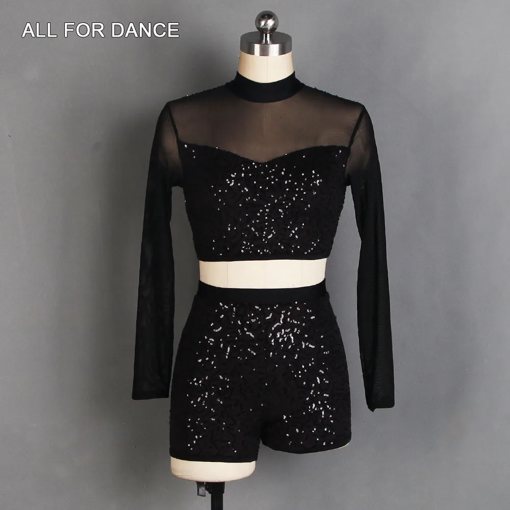 20508 طويلة الأكمام الأبيض الترتر دنة صد أداء زي الباليه تنورة رقص فستان غنائي ومعاصر 5 ألوان