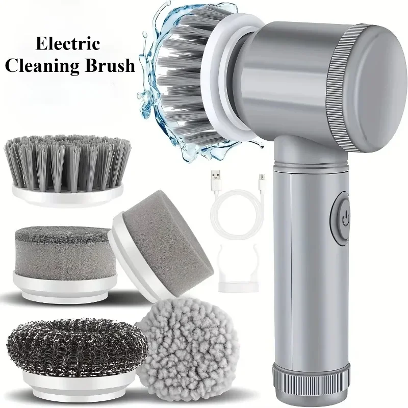 Electric Spin Scrubber, Bathroom Cordless Cleaning Brush Power Scrubber with 5 Replaceable Brush Heads, Electric Cleaning Brush