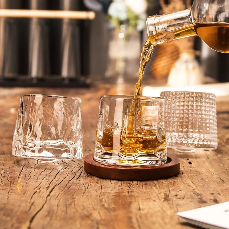 Creative Rotating Whiskey Glass with Base Hand Painted Bar Stress Relief Spinning Cup