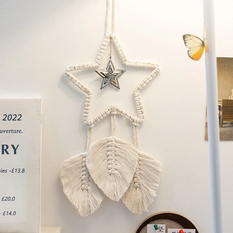 1 PC Starry Fringe Weave Tapestry Fresh Aesthetic Interior Wall Hanging Nordic Style Background Textile Art Piece Cotton Decor