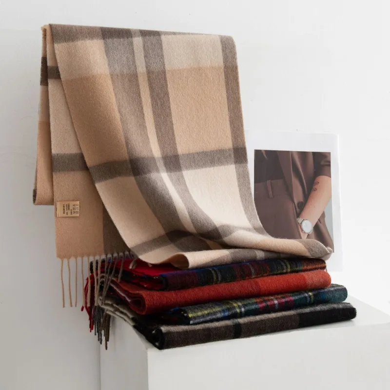 

Women's Fall Winter Lattice Scarfs Long Shawl Wrap Soft Scarfs for Women Chunky Wool Scarf Oversized 100% Sheep Wool Scarf