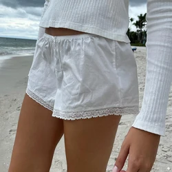 Lace Trim Cotton Shorts for Women Summer Clothes 2024 High Waist White Kawaii Cute Skort Shorts Girls 2000s Y2K Youthful Shorts