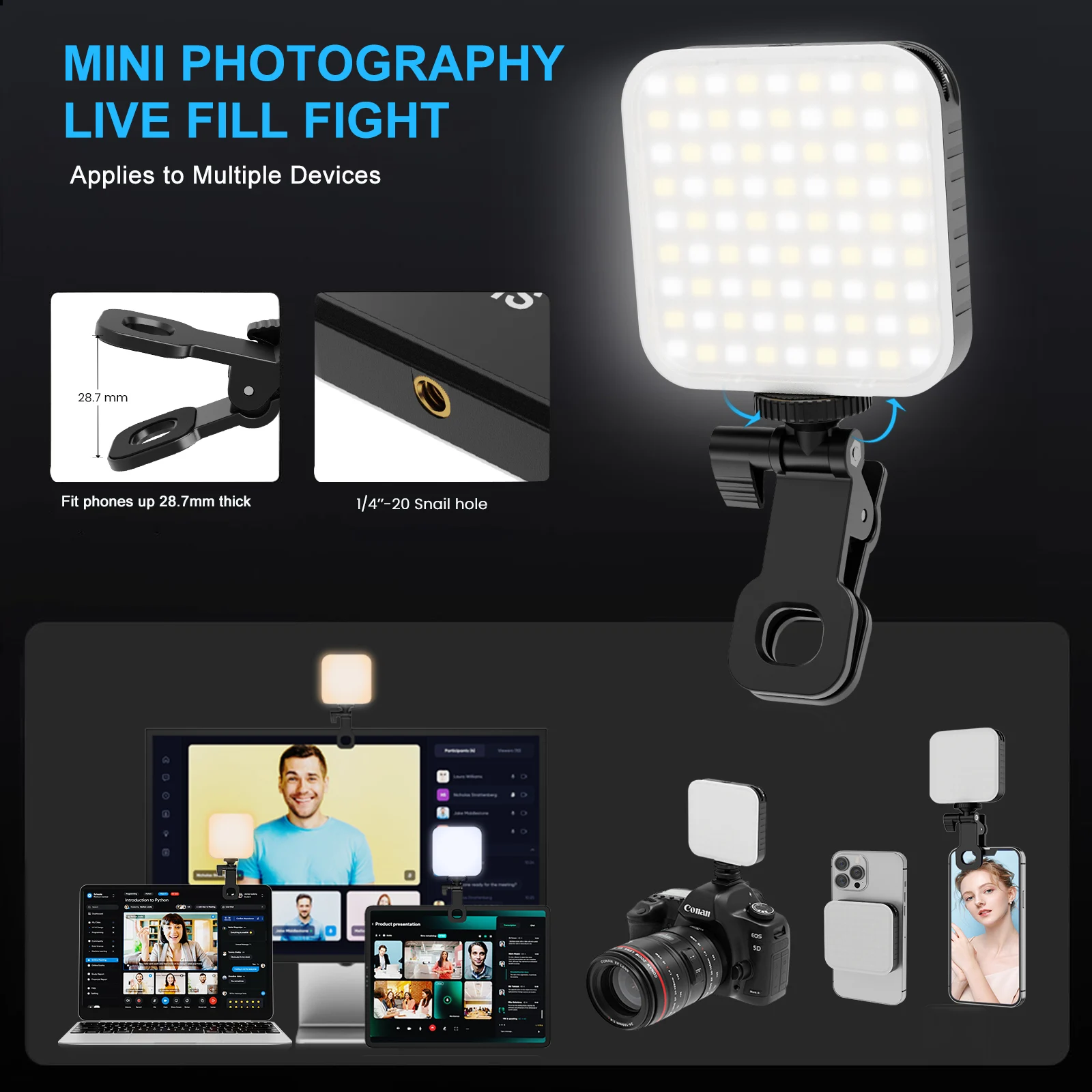 

Универсальный магнитный светильник 81-LED: крепление для телефона/камеры, совместимое с MagSafe, штативом и горячим башмаком | Набор для потоковой передачи и селфи