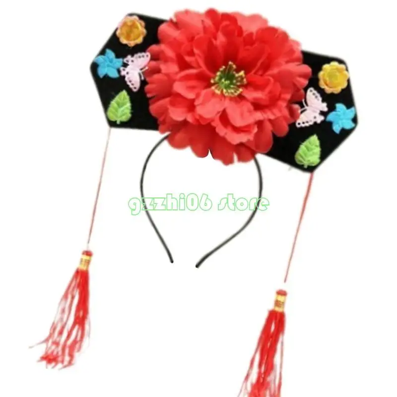 

T5UF Girl Fun Hairbands Chinese Princesses for Photo Props Flower Headwear Traditional Costume Headwear Qitou