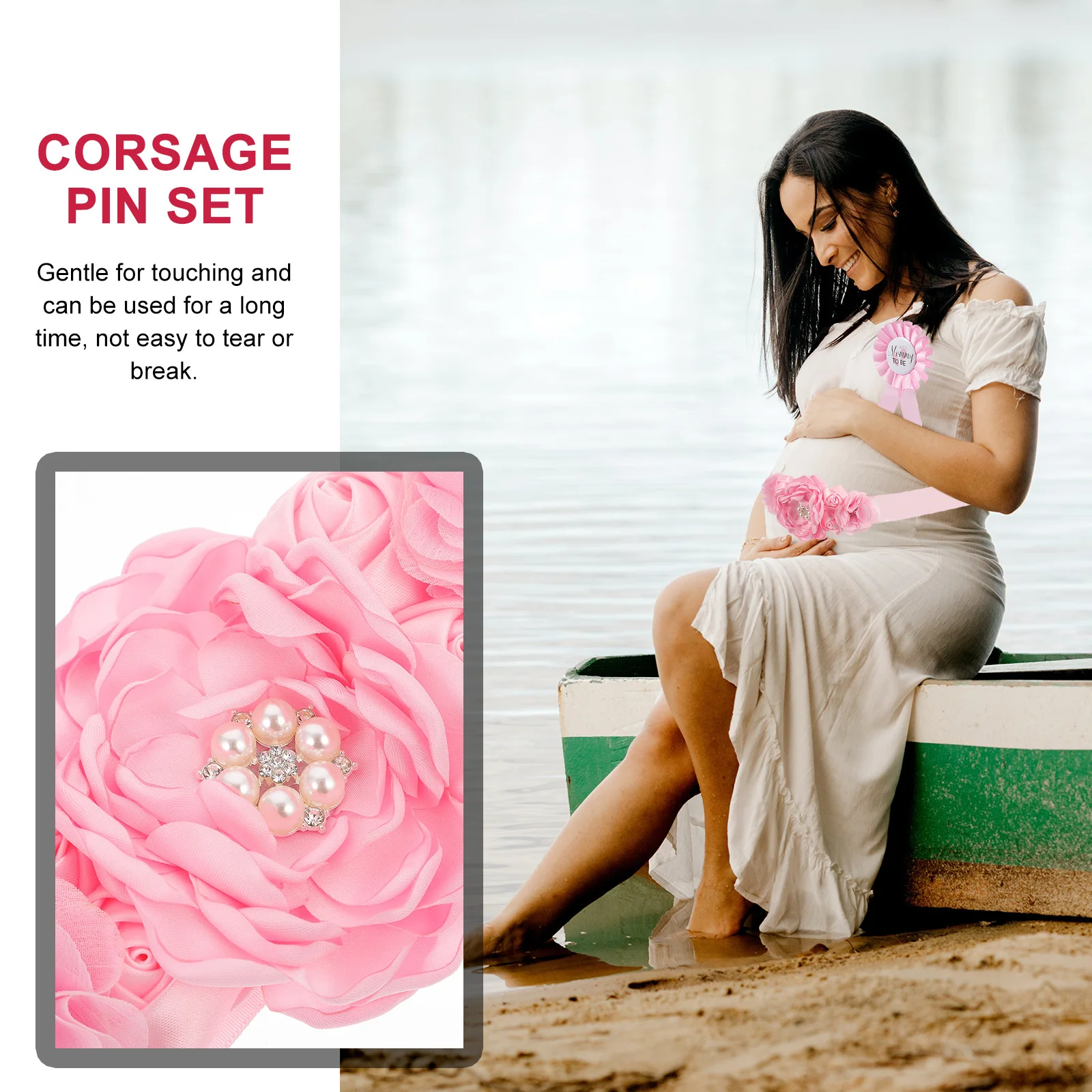 

Maternity Corsage Pin Set Pregnancy Flower Belly Belt Durable Eye Catching Matching Sash Badge Maternity Sash Corsage Pin Set