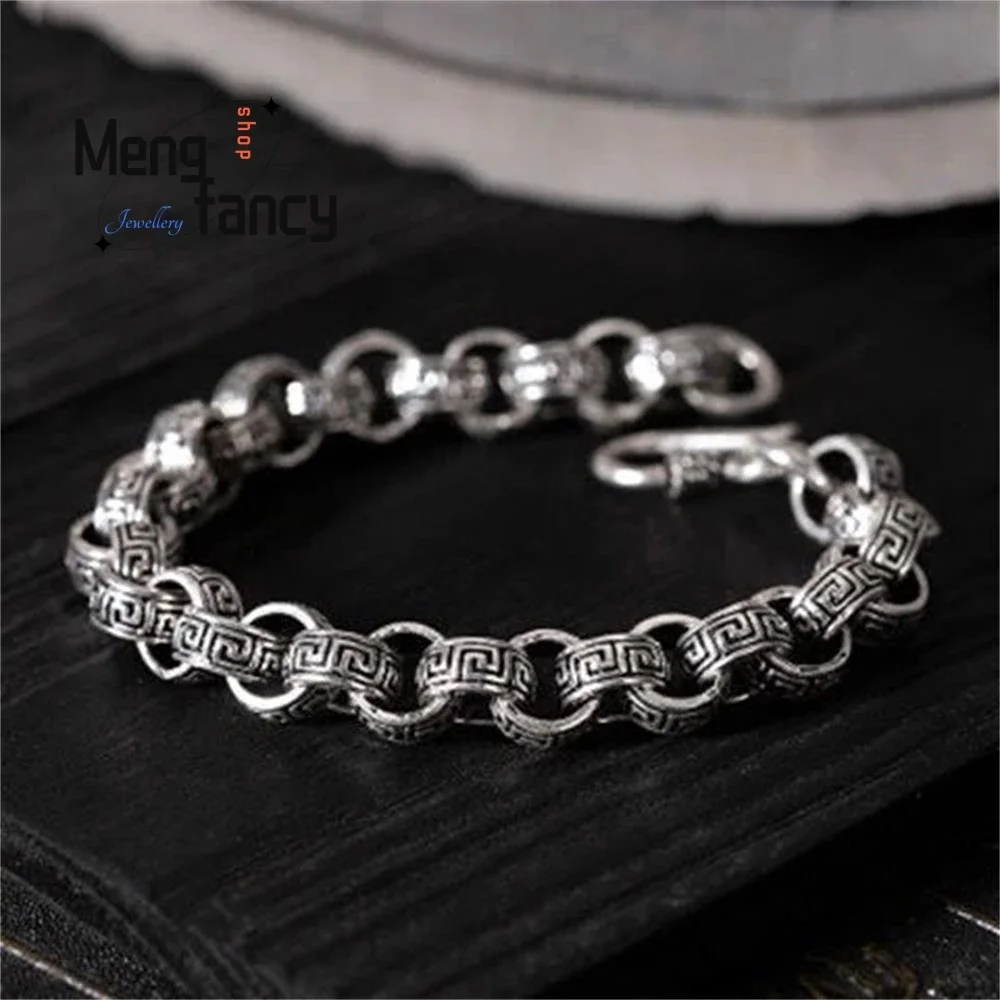 

Vintage Ethnic Style S925 Sterling Silver Auspicious Cloud Pattern Bracelet Trend Thick Section Domineering Fashion Fine Jewelry