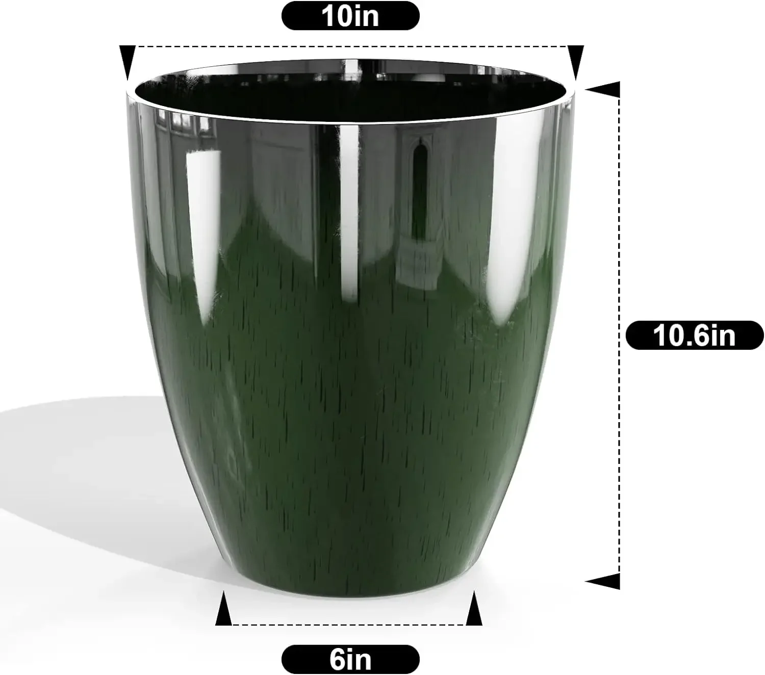 Plant Pots Set of 2 Pack,10 Inch Plant Pot for Indoor & Outdoor Plants W/ Drainage Hole, Modern Decorative (Green)