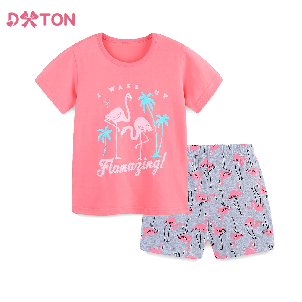 

DXTON Комплекты летней одежды для девочек Детская одежда Детская футболка с короткими рукавами + шорты Фламинго Топы и брюки Костюм из 2 предметов для девочек