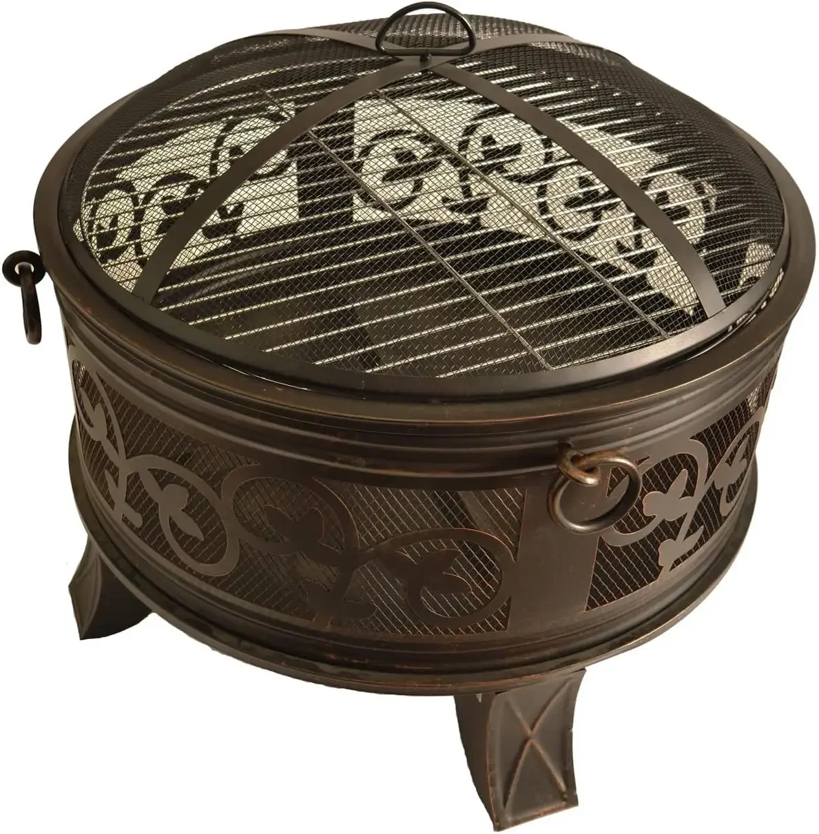 26-Inch Bronze Bowl Outdoor Fire Pit: Wood Burning with Cooking Grid, Weather Cover, Spark Screen, and Poker