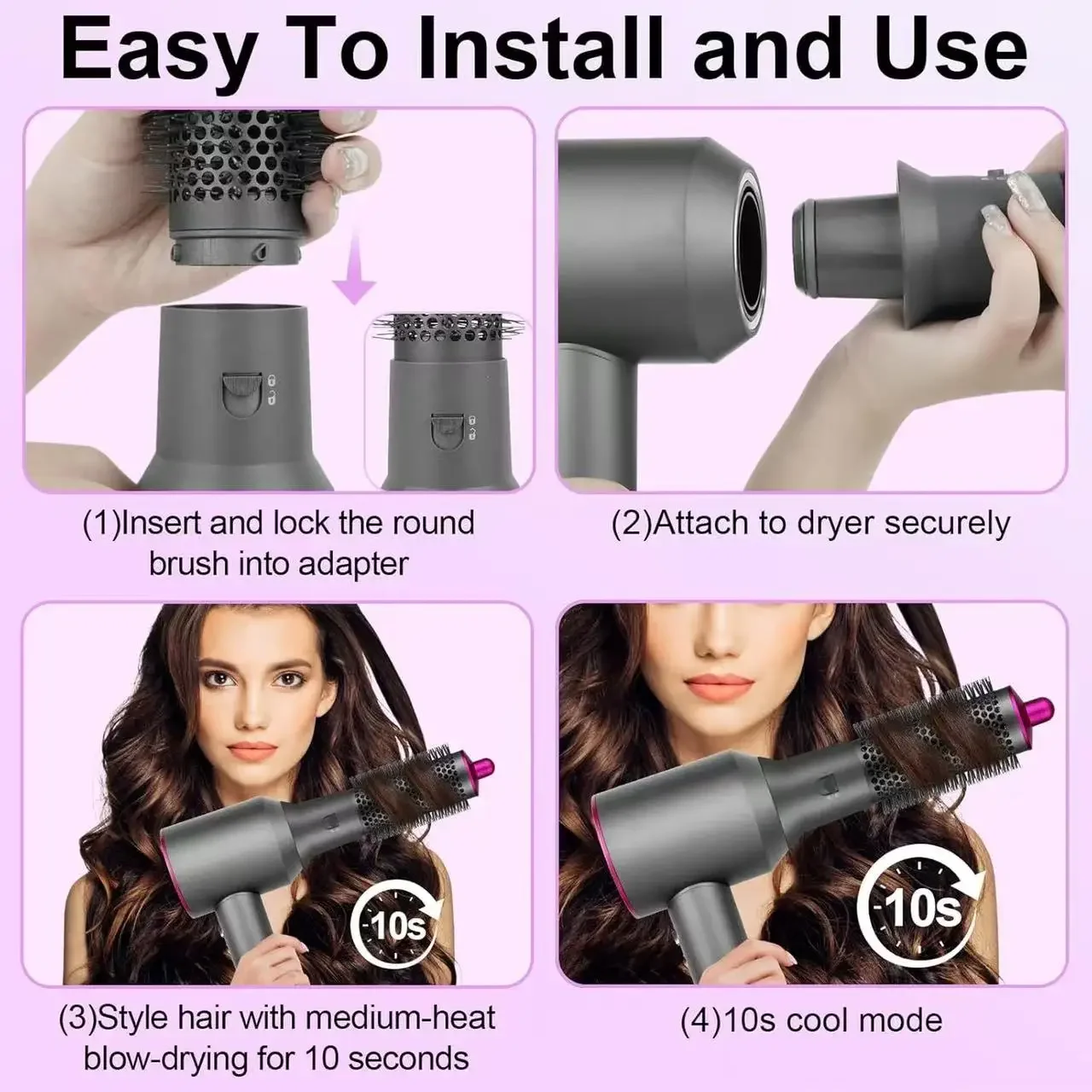 مجموعة فرش مجفف تصفيف الشعر متعددة الوظائف، متوافقة مع موديلات سلسلة HD/HS، تجعد الشعر بالأيونات السالبة - تقليل