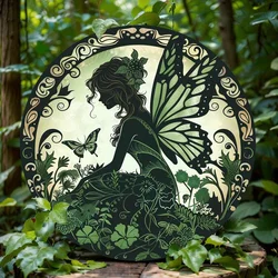 1 piece, 2D flat print, Vintage round metal aluminum sign, Spring Fairy Tale themed tin sign, Wall art decoration, Coffee Bar