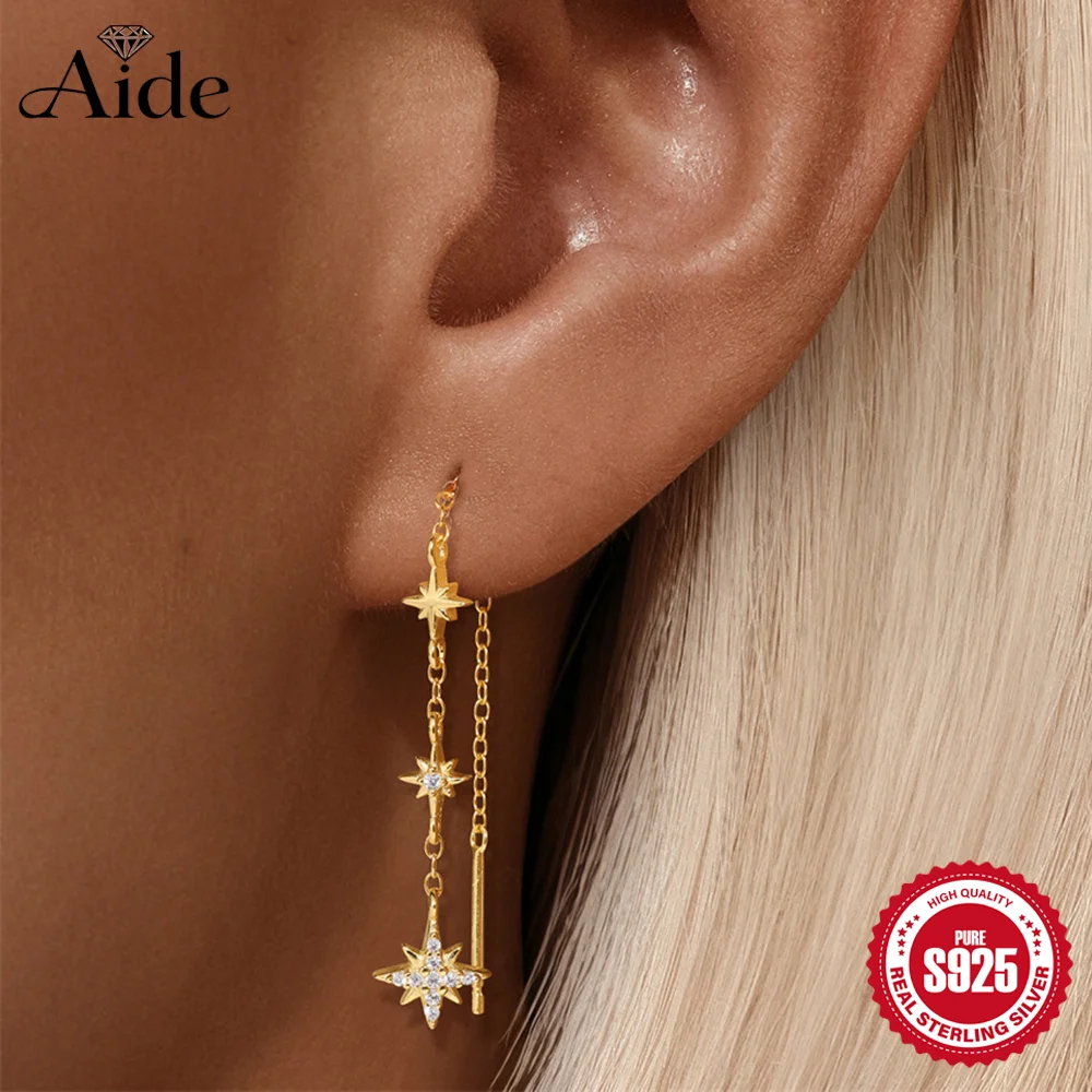 AIDE 1Pc 925 Sterling Silver Octagonal Star Pendant Tassel For Women Exquisite Piercing Hypoallergenic Earrings Anniversary Gift