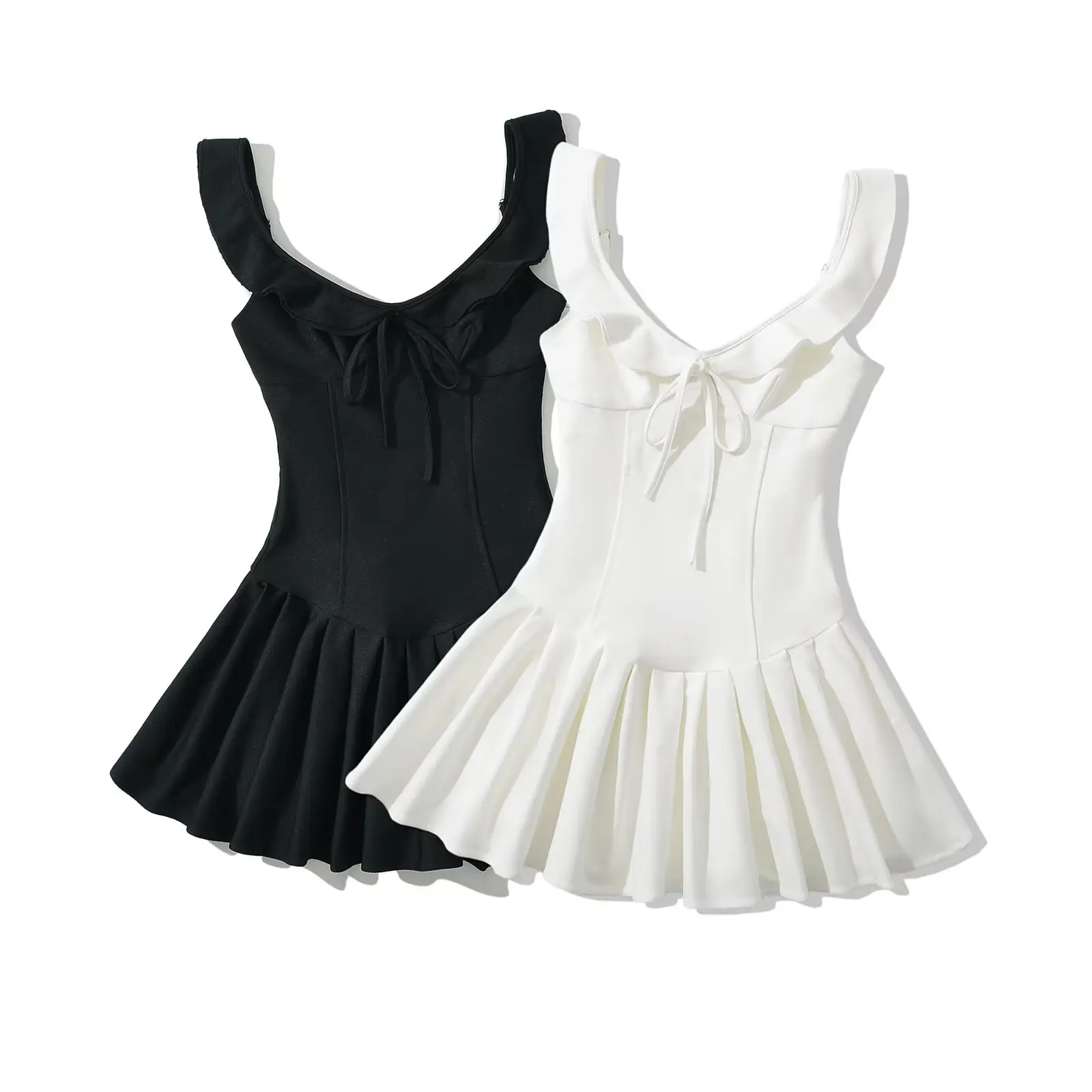 

European and American cross-border French platycodon waist slimming wide suspender dress feminine little black dress