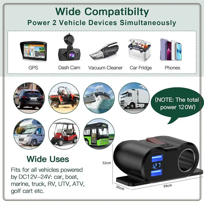 Reliable-QC3.0 USB 3.0 Cigarette Lighter Socket Splitter With Voltmeter 12V Car Charger Power Adapter For Marine Motorcycle Truc