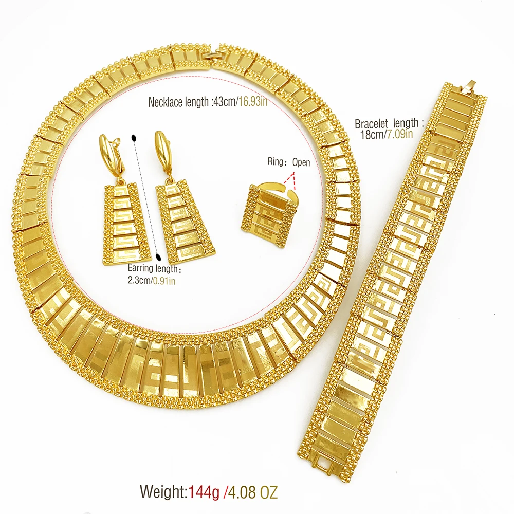 Dubai Jewelry Set Women Luxury Design High-end Gold Plated Necklace Bangle Earring Ring Daily Wear Accessory Ideal Gift