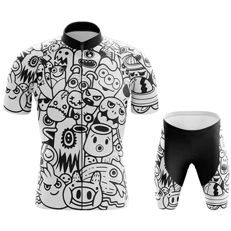 2025 فريق الدراجات جيرسي مجموعة قصيرة الأكمام الكرتون دراجة ملابس الرجال السود MTB مايوه Ciclismo دراجة سباق مريلة مجموعة تي شيرتات قصيرة للأطفال