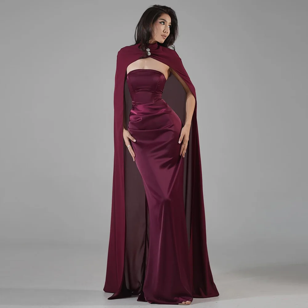 

Classic Strapless Sleeveless Evening Dress with Shawl Customized Satin Mermaid Homecoming Dress Delicate Crystal Celebrity Gowns