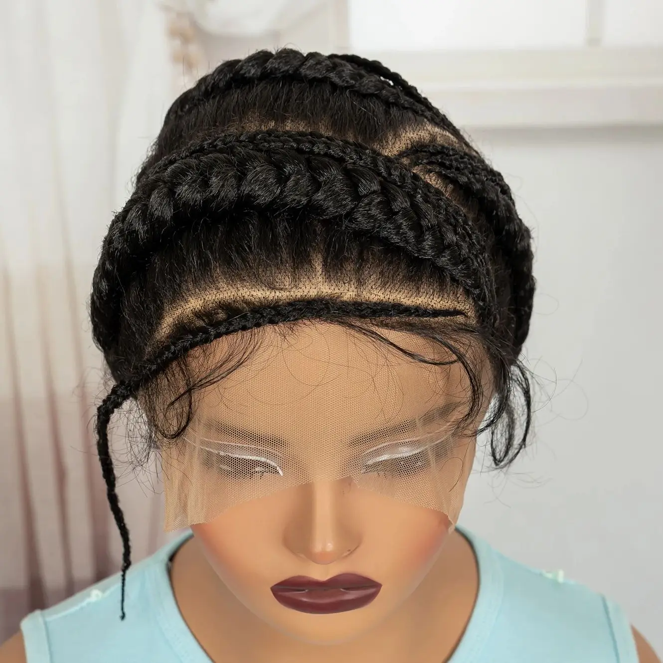 Full Lace Cornrow Braided Wigs Synthetic Handmade Bantu Braided Lace Wigs Natural Box Braids Wigs with Baby Hair for Black Women