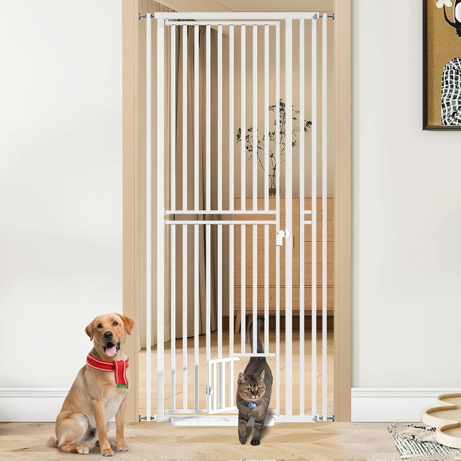 78.7 inch Extra Tall Pet Gates with Cat Door 27.5