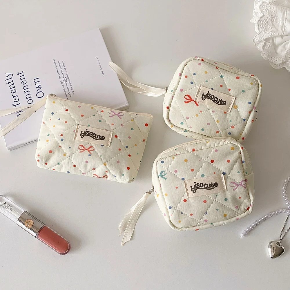 レインボードットサニタリーコットン収納バッグ、ボウソーティングバッグ、ポータブルリップスティックメイクアップバッグ、ポータブルトラベルウォレットカードバッグ