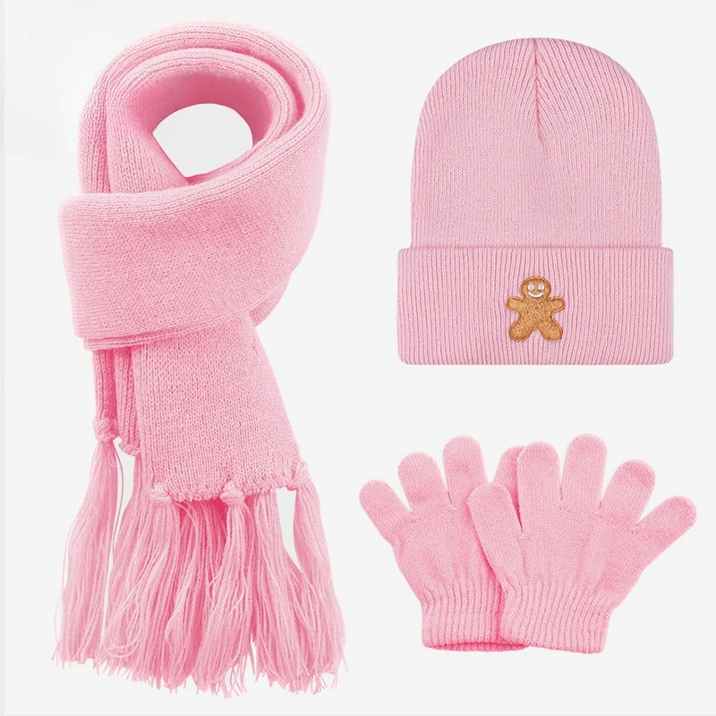 Soft Knitted 3Pcs Toddler Hat Scarf Gloves Set 1‑3Y, Lovely Gingerbread Man Embroidery Warm Winter Accessories for Xmas Gatherin - view 6