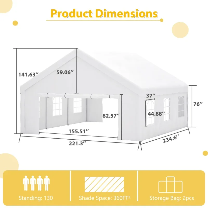 20FT Party Tent Heavy Duty Large Wedding Event Shelters with Storage Bag Outdoor Canopy for Parties Carport Camping Garden Patio