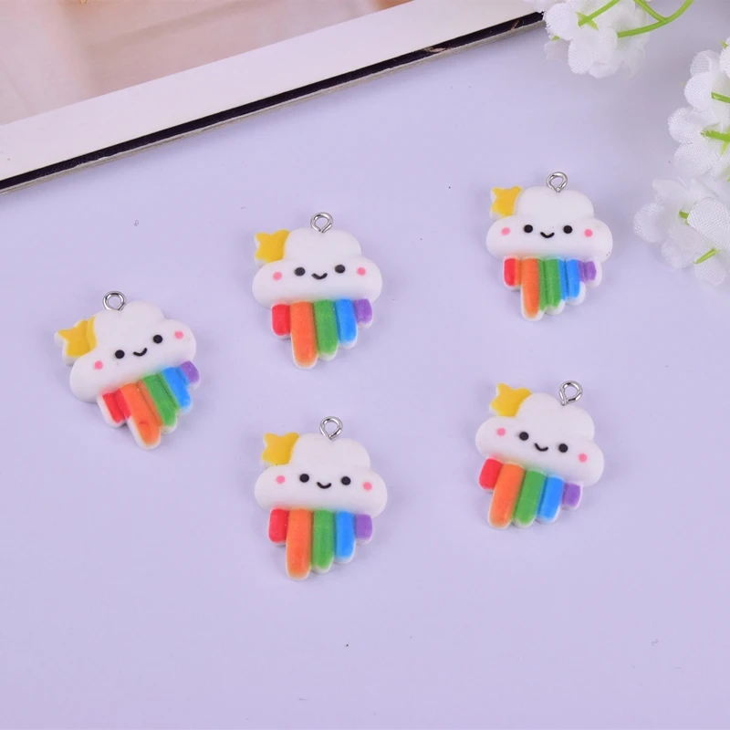 10pcs/pack Cute Smile Rainbow Cloud  Resin Charms for DIY Earring Jewelry Making