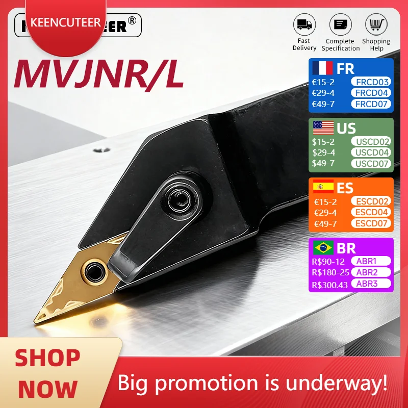 

MVJNR1616 MVJNR2020 MVJNR2525 MVJNR3232 External Turning Tool MVJNR MVJNL Lathe Bar Turning Holder CNC Cutting Tool Cutter Bar