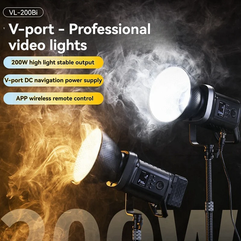 Ulanzi VL-200Bi 200W V-Mount Video Light Wireless Control, CRI 95+ Adjustable 2700K-6500K CCT For Livestreaming