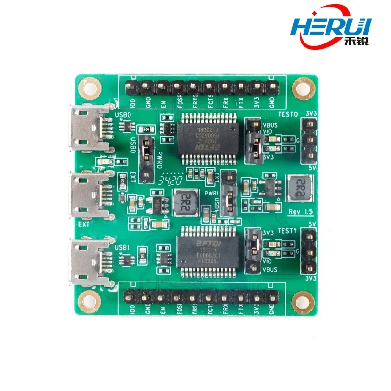 ESP-FactoryTB2 Production test baseplate Provides two high-speed serial ports Power supply USB port