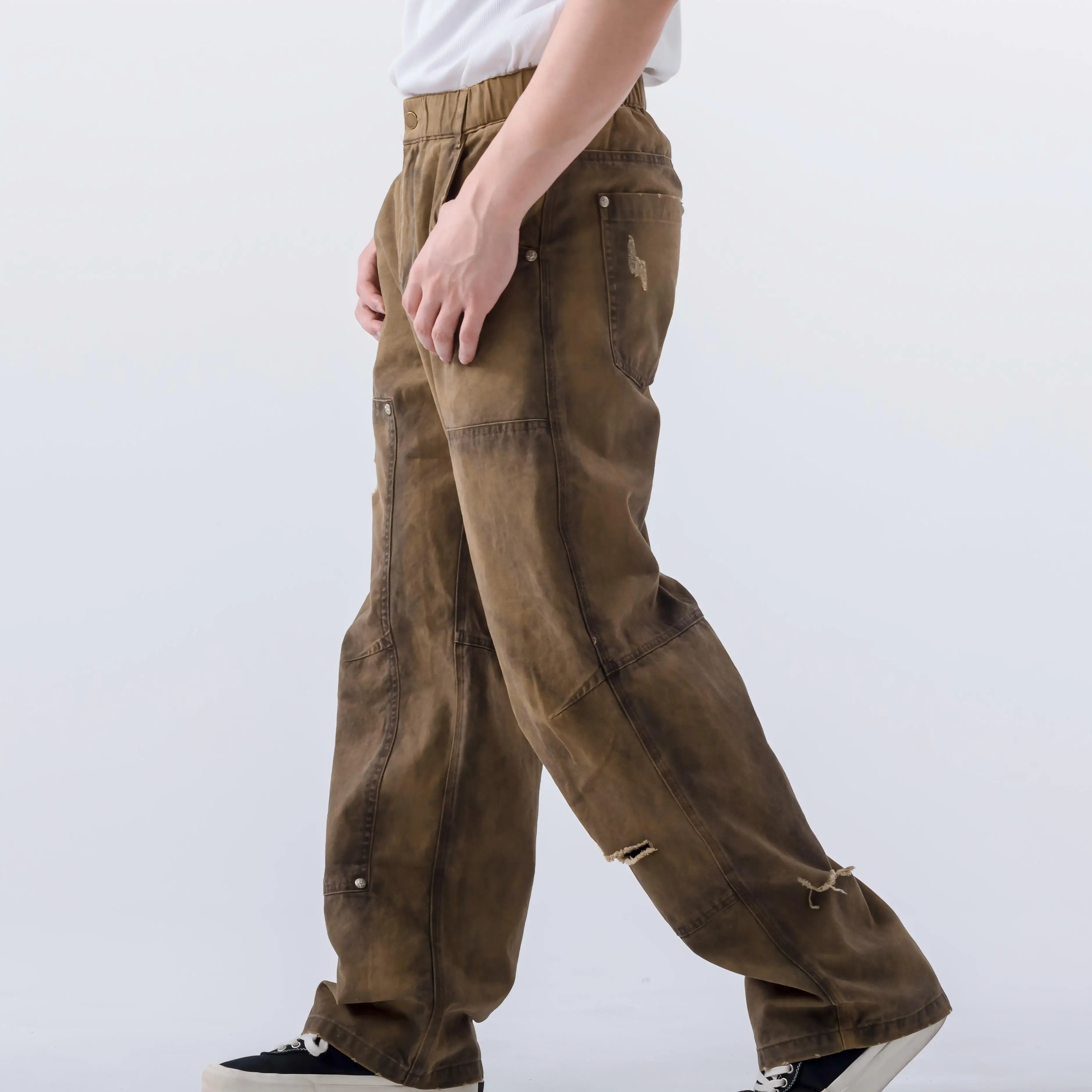 Vintage Washed Sun Fade Denim Loose Jean Wide Leg Pants Trousers Distressing Retro Inkjet Long Pants for Men