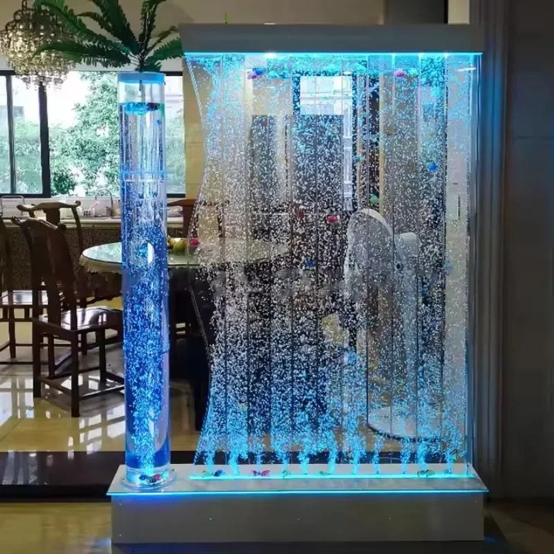 #Custom Indoor Acrylic Bubble Wall Panel With RGB Color Changing LED Lights For Water Curtain Fountain And Modern Decor